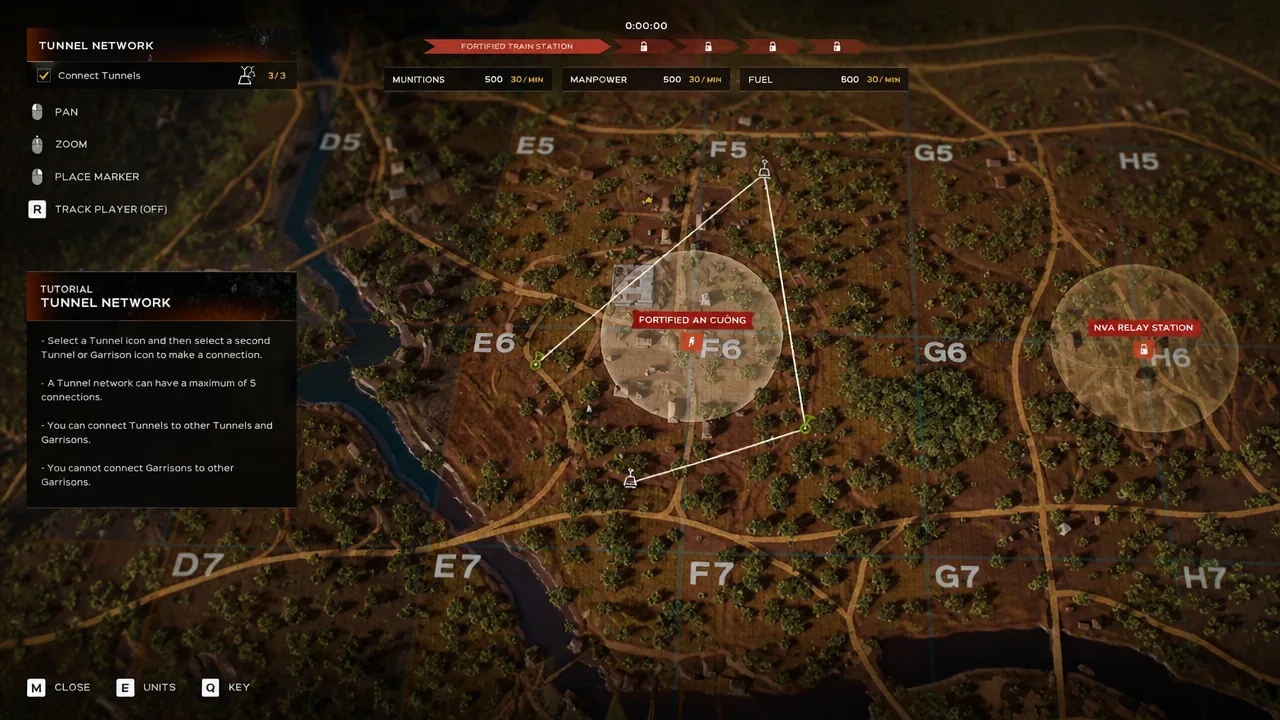 Tactical Map showing connected tunnel routes between garrisons in a network