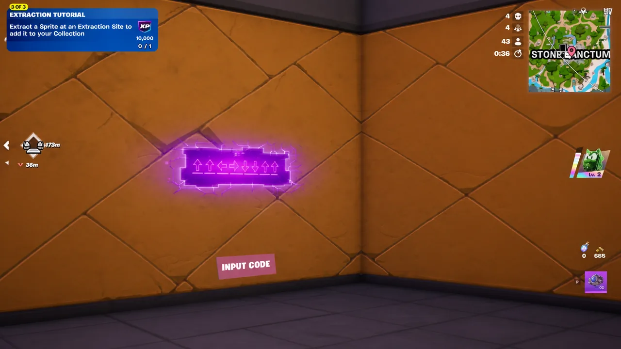 Glowing input code panel prompting the player to enter an arrow sequence