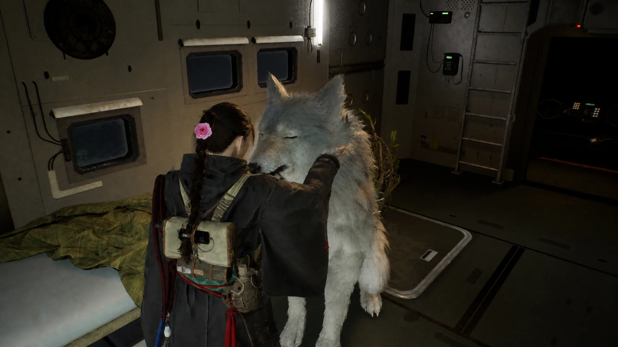 Emma petting Koo's chin in Beast of Reincarnation