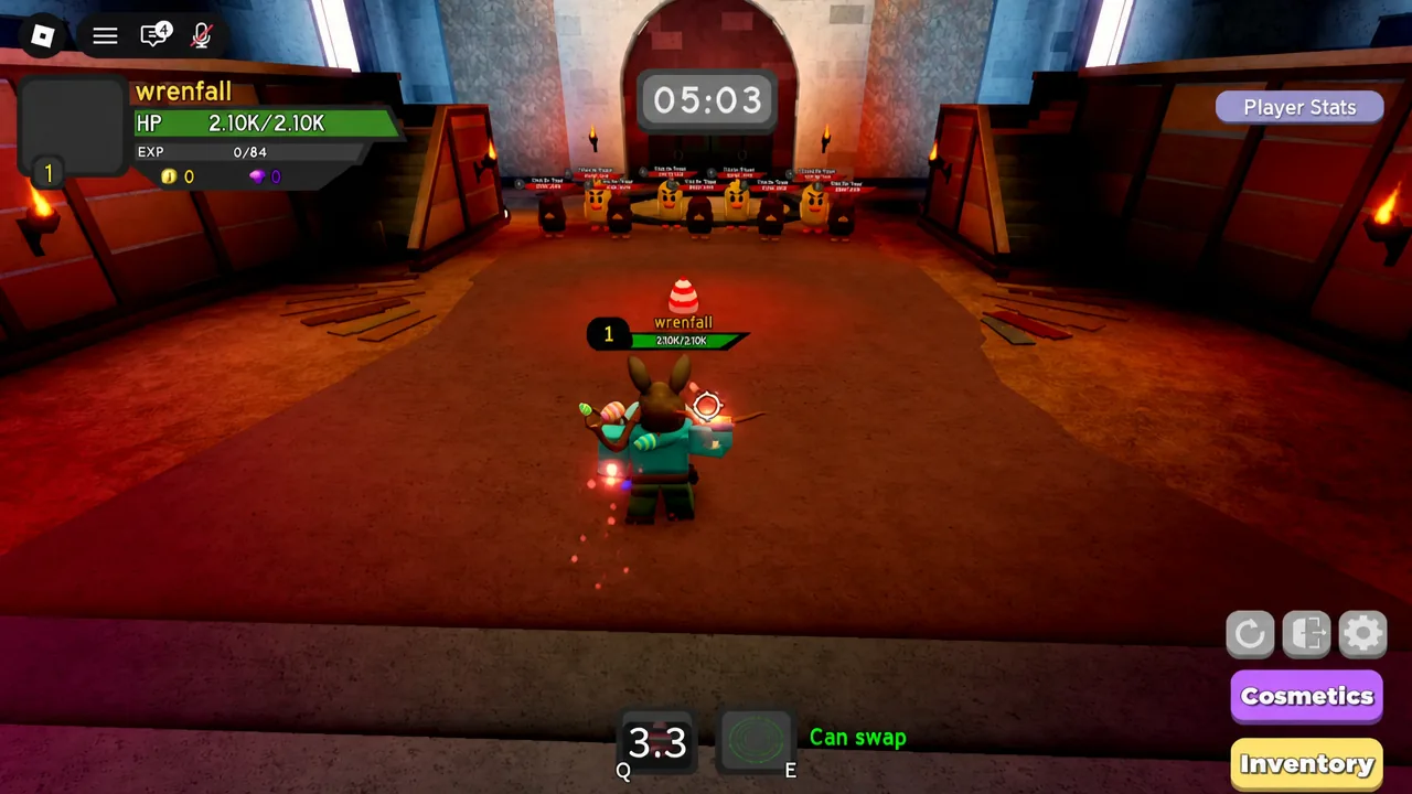 Combat arena with the player targeting enemies and a skill-swap interaction prompt active