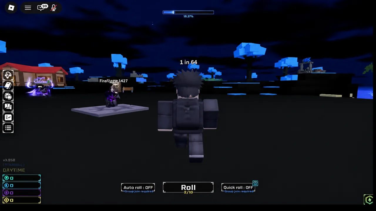 Sol's RNG main menu showing Settings, Robux Shop and other options