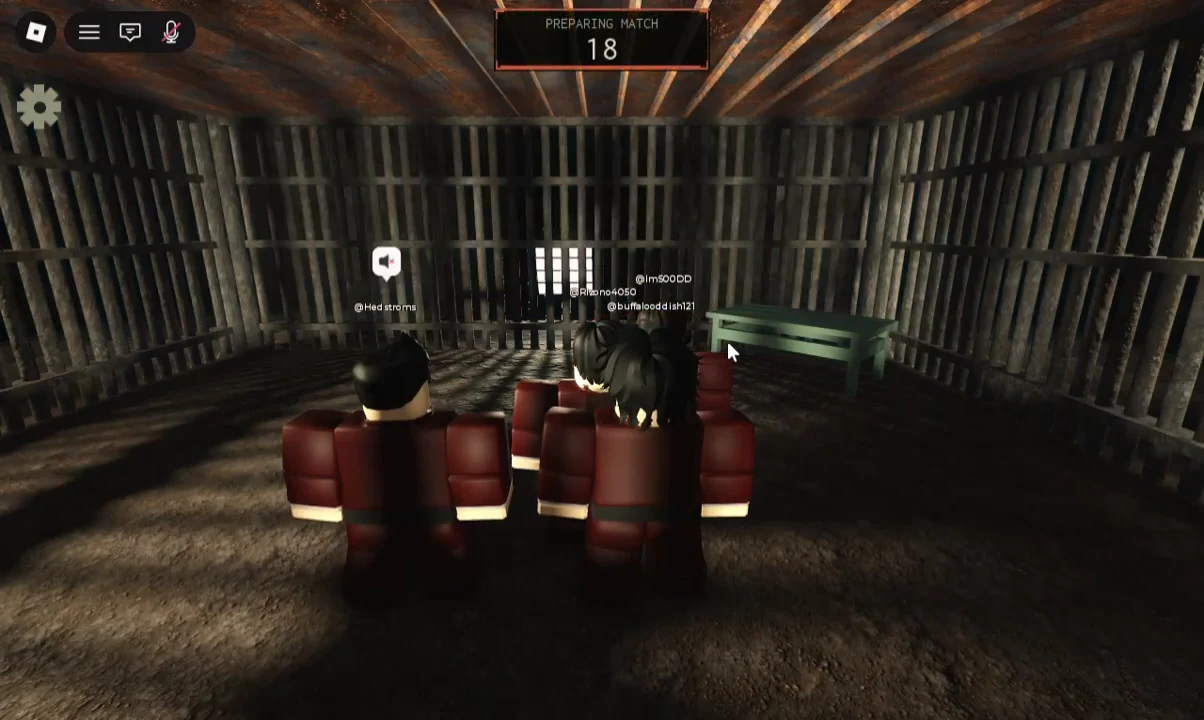 The PREPARING MATCH countdown at 18 seconds while players wait in the enclosed staging cage