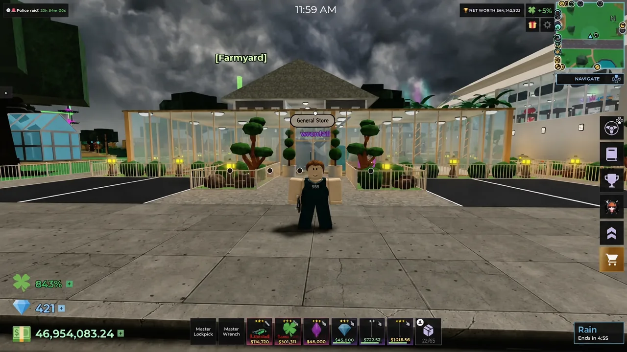 The shopping cart button at the General Store opens the shop where upgrades like Celebrity Customers are purchased.