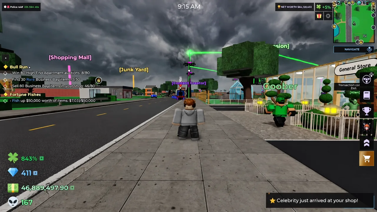 Player approaching the General Store with the shopping cart button highlighted