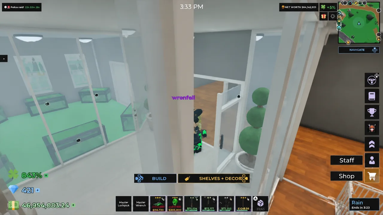 The Shelves + Decor menu is where you lay out display space and load stock before a potion run.