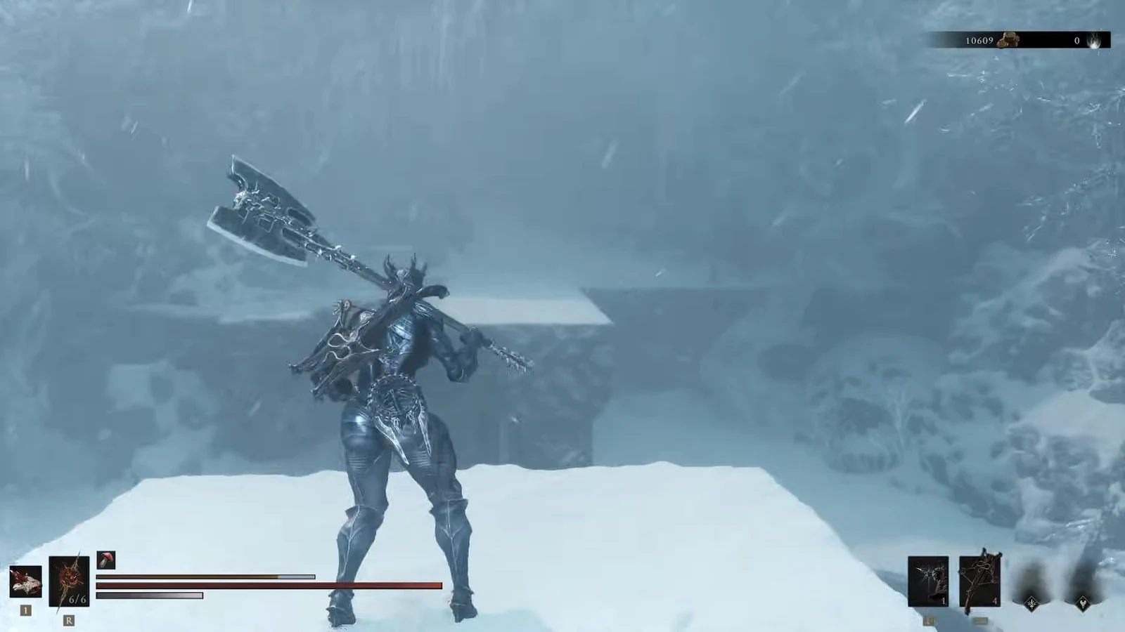 Player aims across the icy gap toward the far bell to raise the second segment