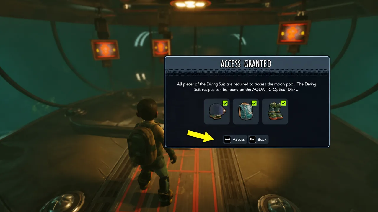 Access Granted dialog confirming all Diving Suit pieces with the Access button highlighted