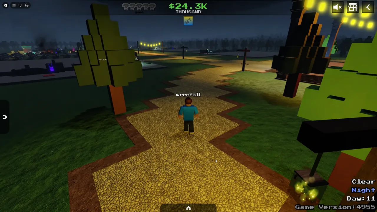 TBOD^2 HUD showing 24.3K cash on Day 11 during a tycoon run