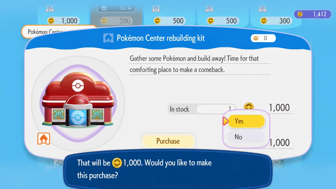 pokemon center rebuilding kit in pc shop pokopia