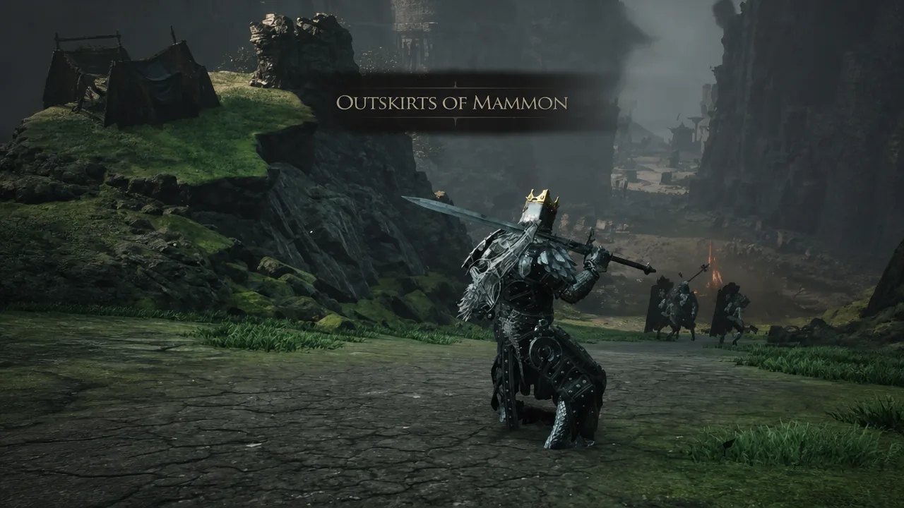 Foundry Stone chest location near the castle walls in the Ruins of Mammon