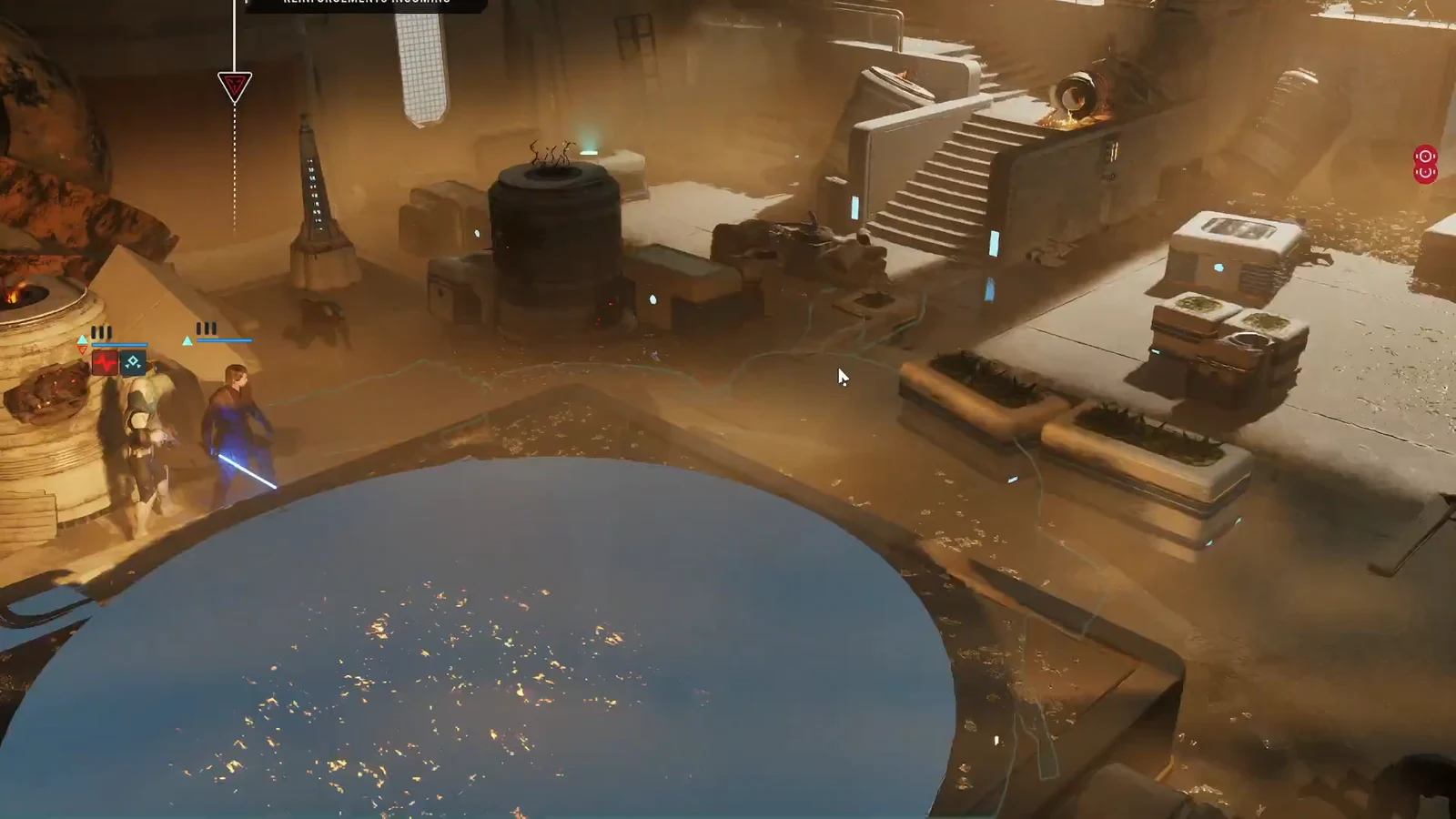 Reinforcements Incoming warning on screen as the squad holds the industrial room by the objective marker