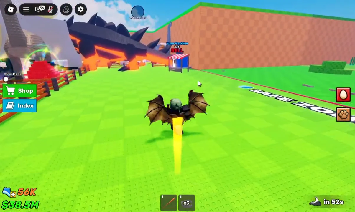 Avatar flying across grass toward the red-and-white striped SELL stand
