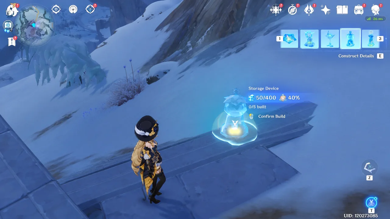 Building a storage device on snow in Genshin Impact