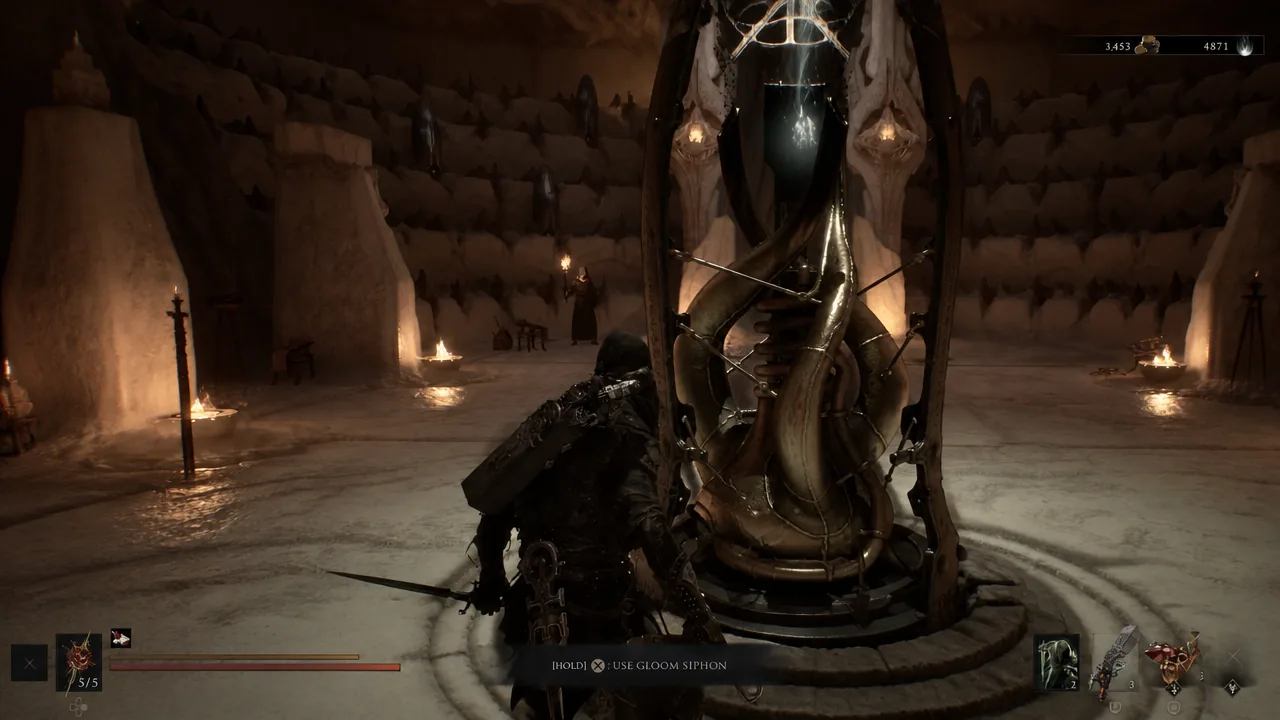 The Gloom Siphon in Marrow Keep with a hold-X prompt on screen