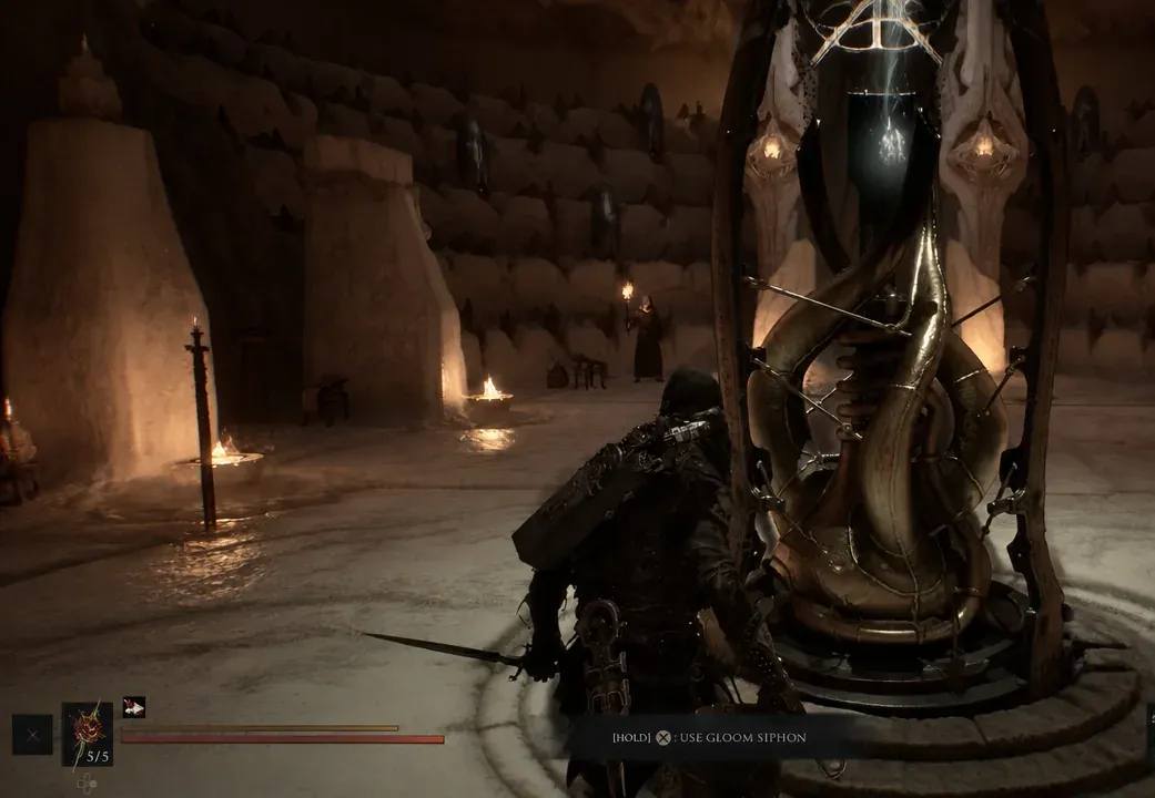 The Gloom Siphon in Marrow Keep with a hold-X prompt on screen