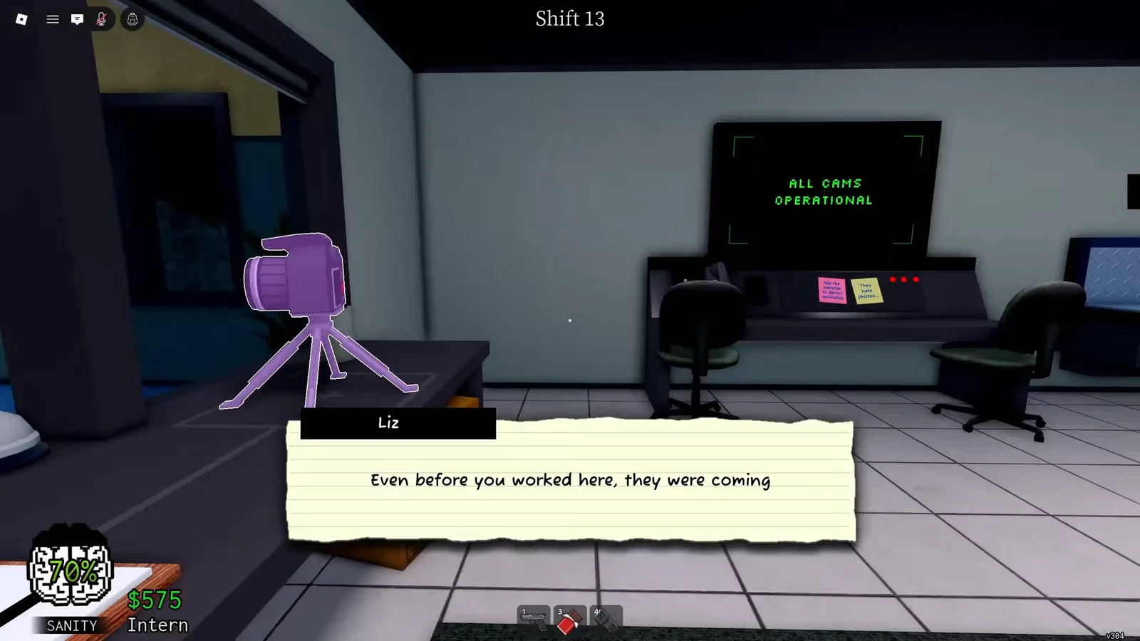 Liz dialogue card in Shift 13 saying patients were coming before you worked here