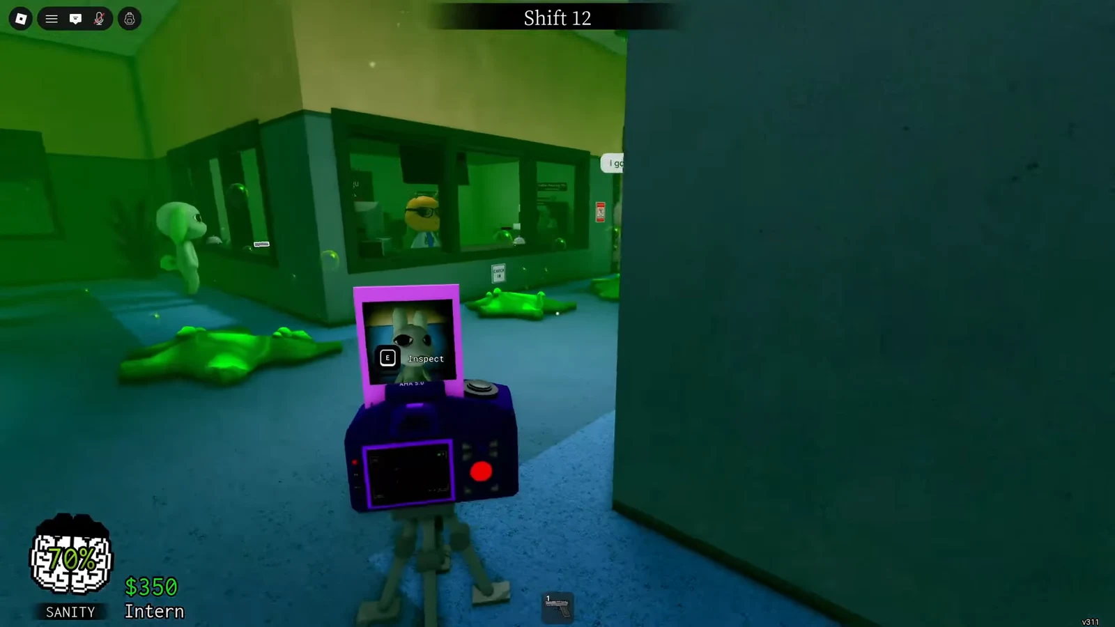 E Inspect prompt on Liz’s UV camera during Shift 12 at the hospital desk