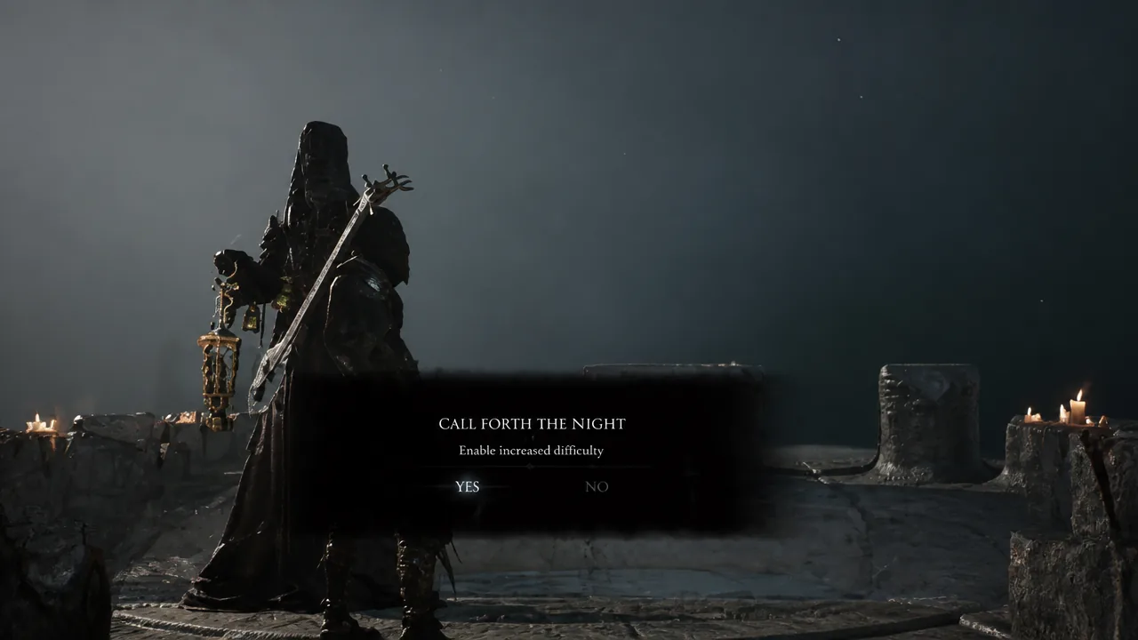 Call Forth the Night confirmation prompt asking to enable increased difficulty with Yes and No