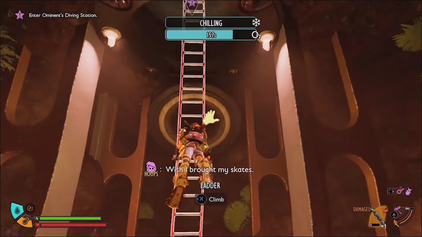 Underwater LADDER prompt to press X and climb into the Diving Station hatch