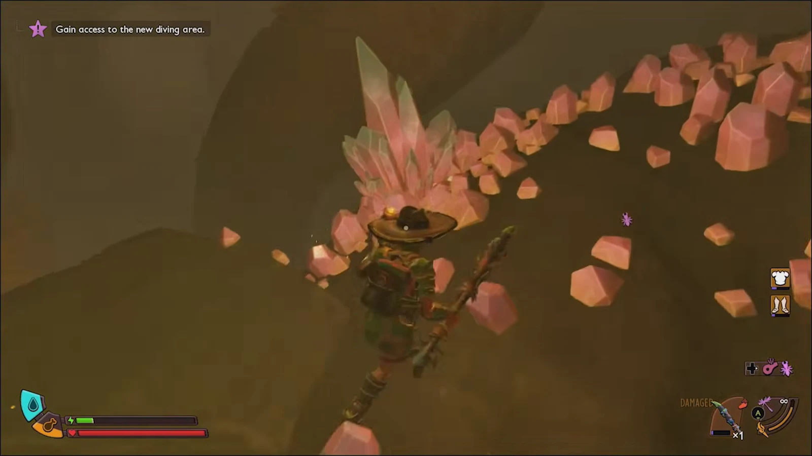 Crystal cavern under Gnarly Bark with the objective to gain access to the new diving area