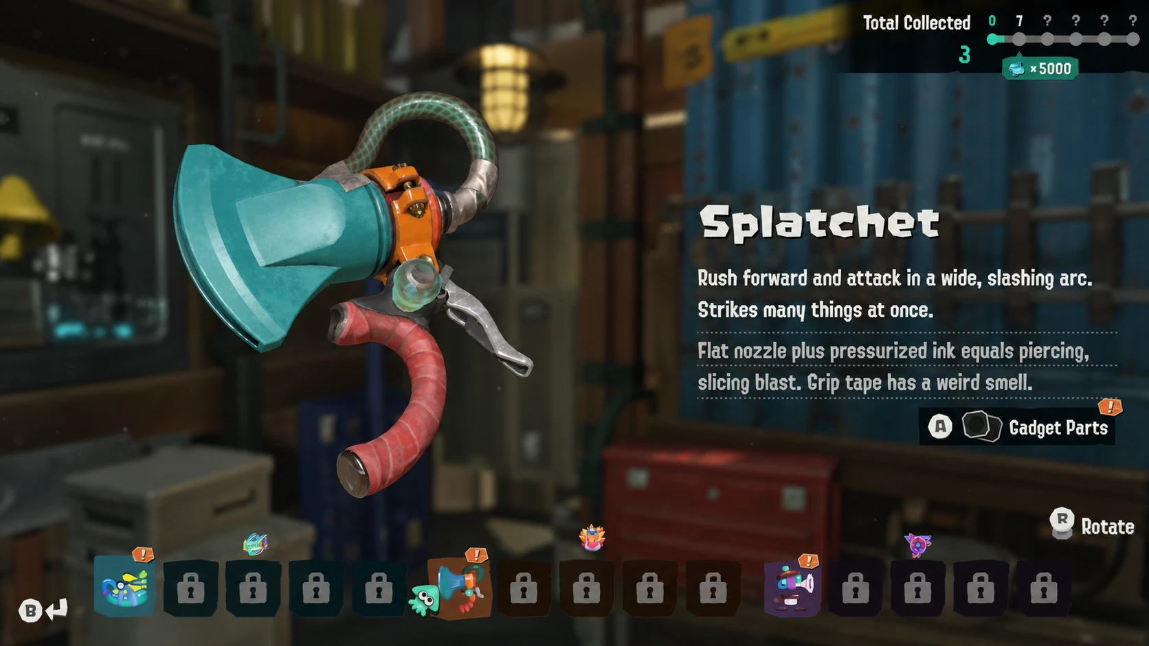 Splatchet in the weapons category in Splatoon Raiders