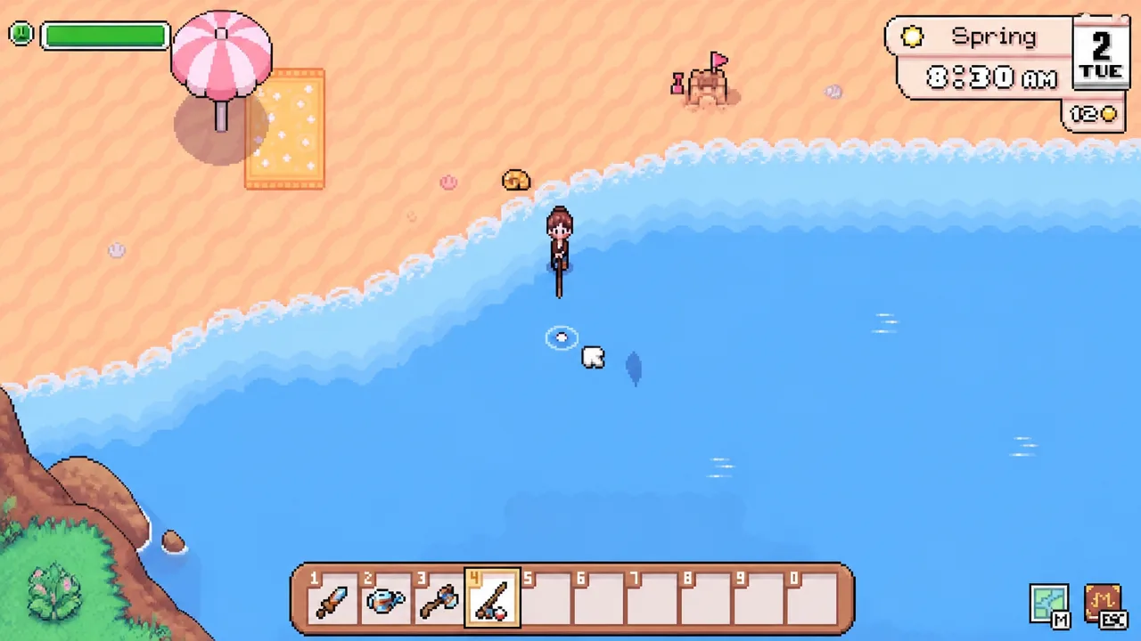 The range bar showing where a fishing line will land in Fields of Mistria