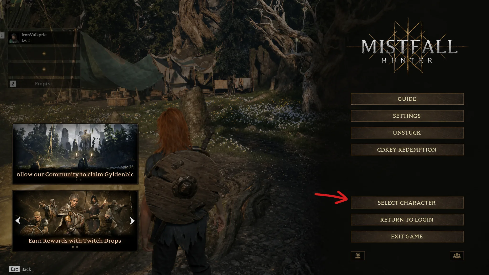 Mistfall Hunter select character