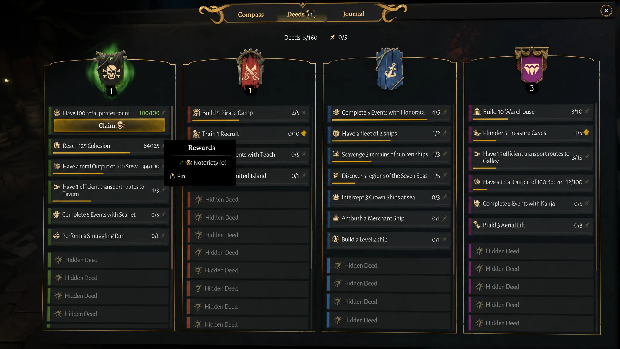 A player unlocking Principle Points for the Compass in Corsair Cove