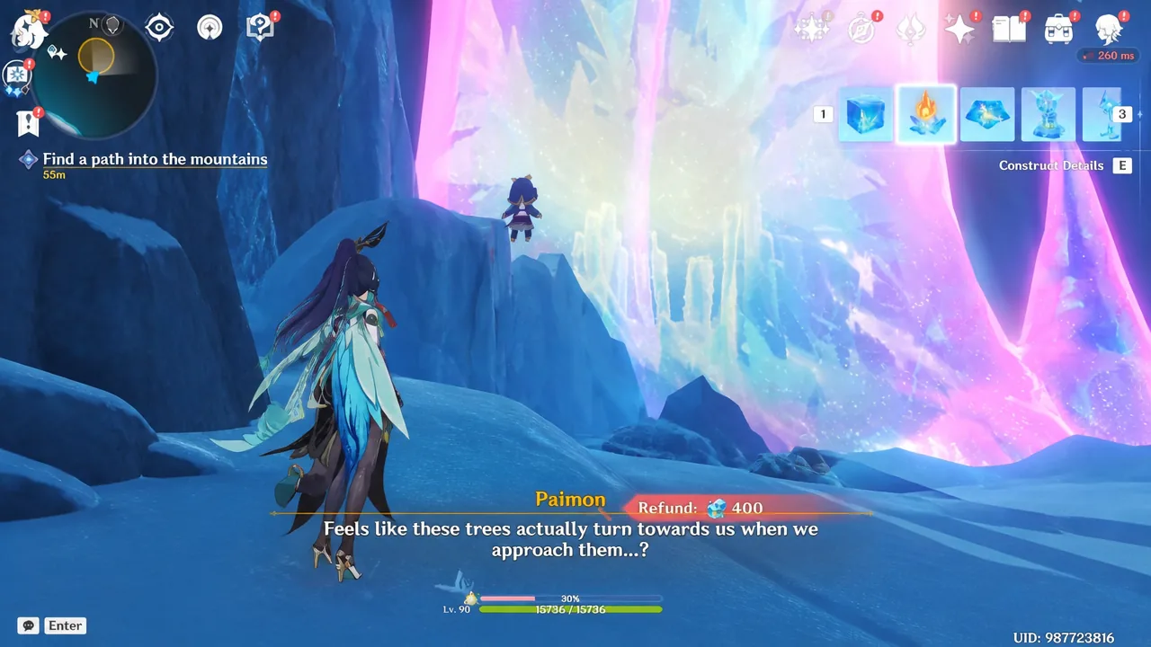 Character using an ice-melting construct in a snowy mountain cave