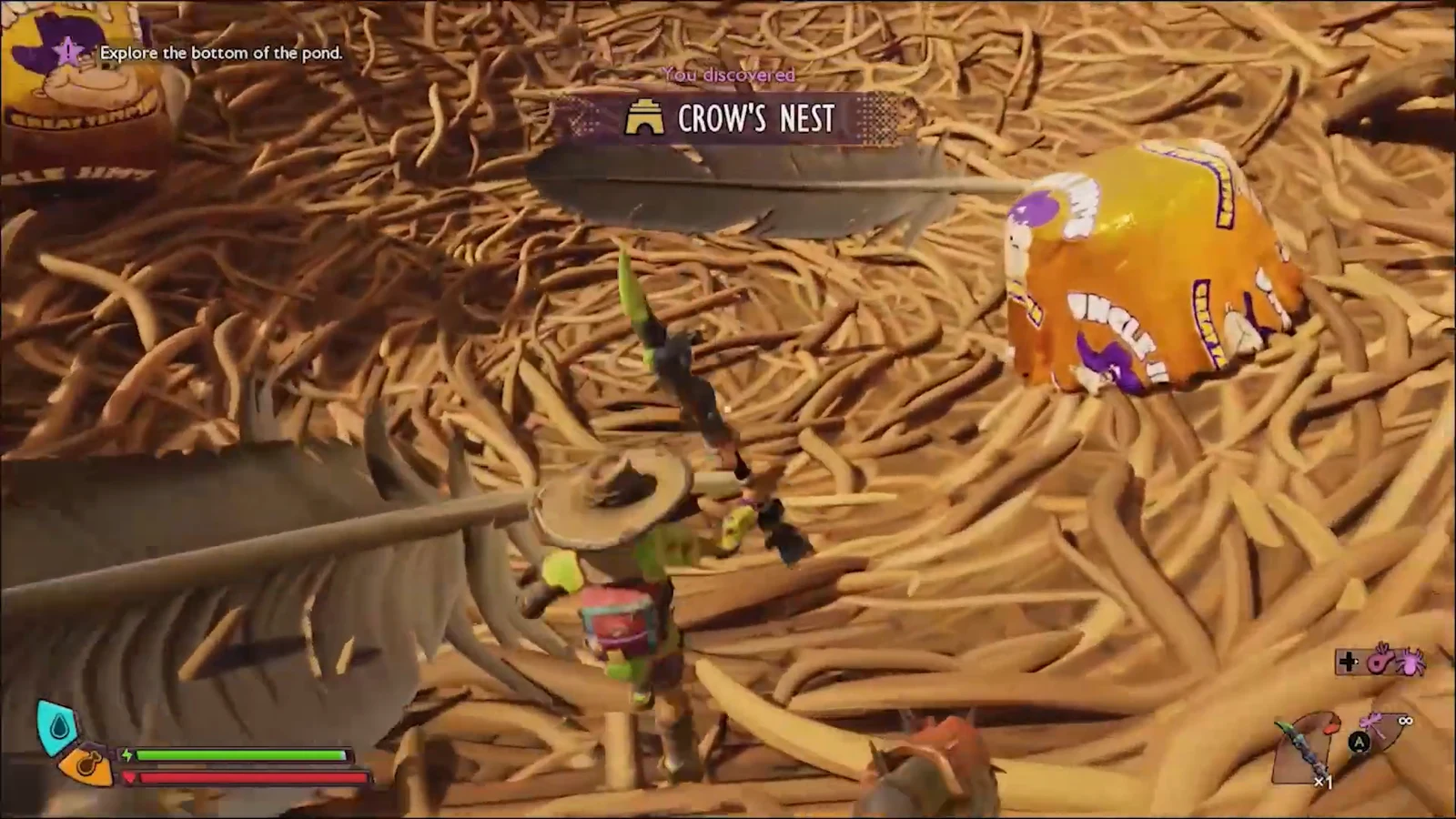 The Crow's Nest discovery banner appears on screen at the top of the Pergola