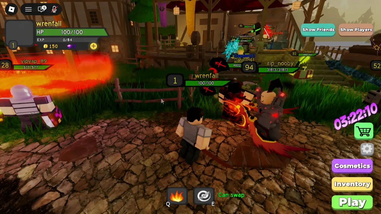 Dungeon Quest Reborn lobby with the Play button visible before a dungeon run