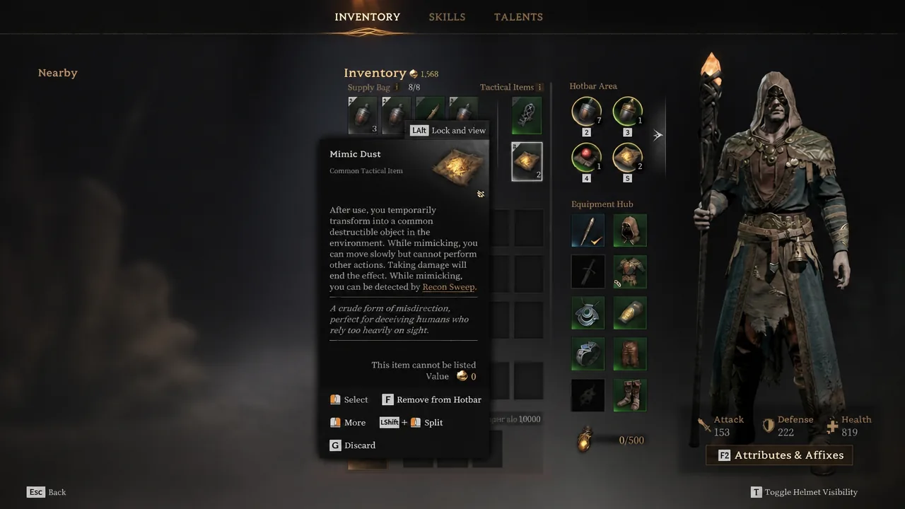 How to use Mimic Dust in Mistfall Hunter