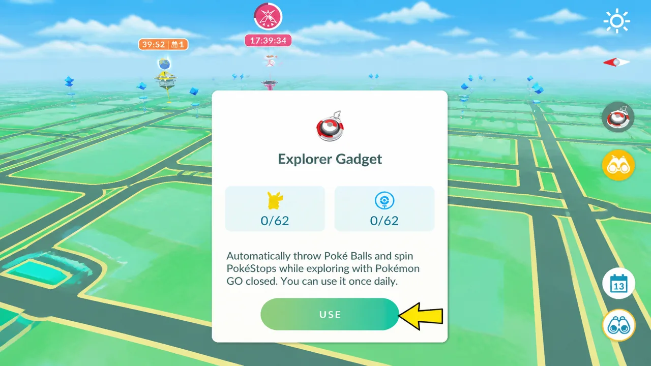 The Explorer Gadget activation page in Pokémon Go