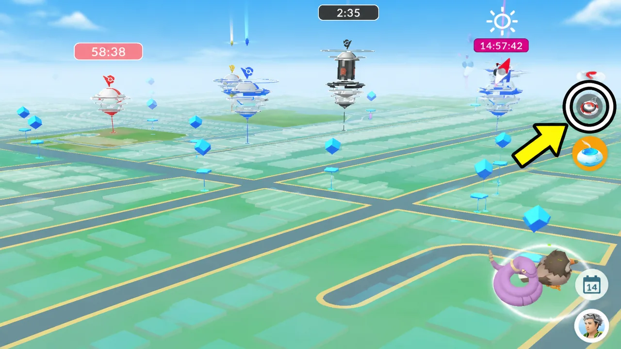 Where to find the Explorer Gadget icon on the Pokémon Go map screen
