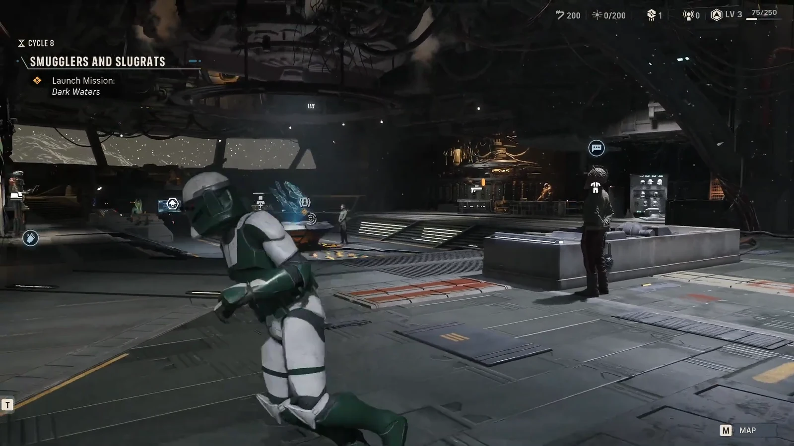 The hub during the Smugglers and Slugrats cycle, with Dark Waters queued at the Holotable.