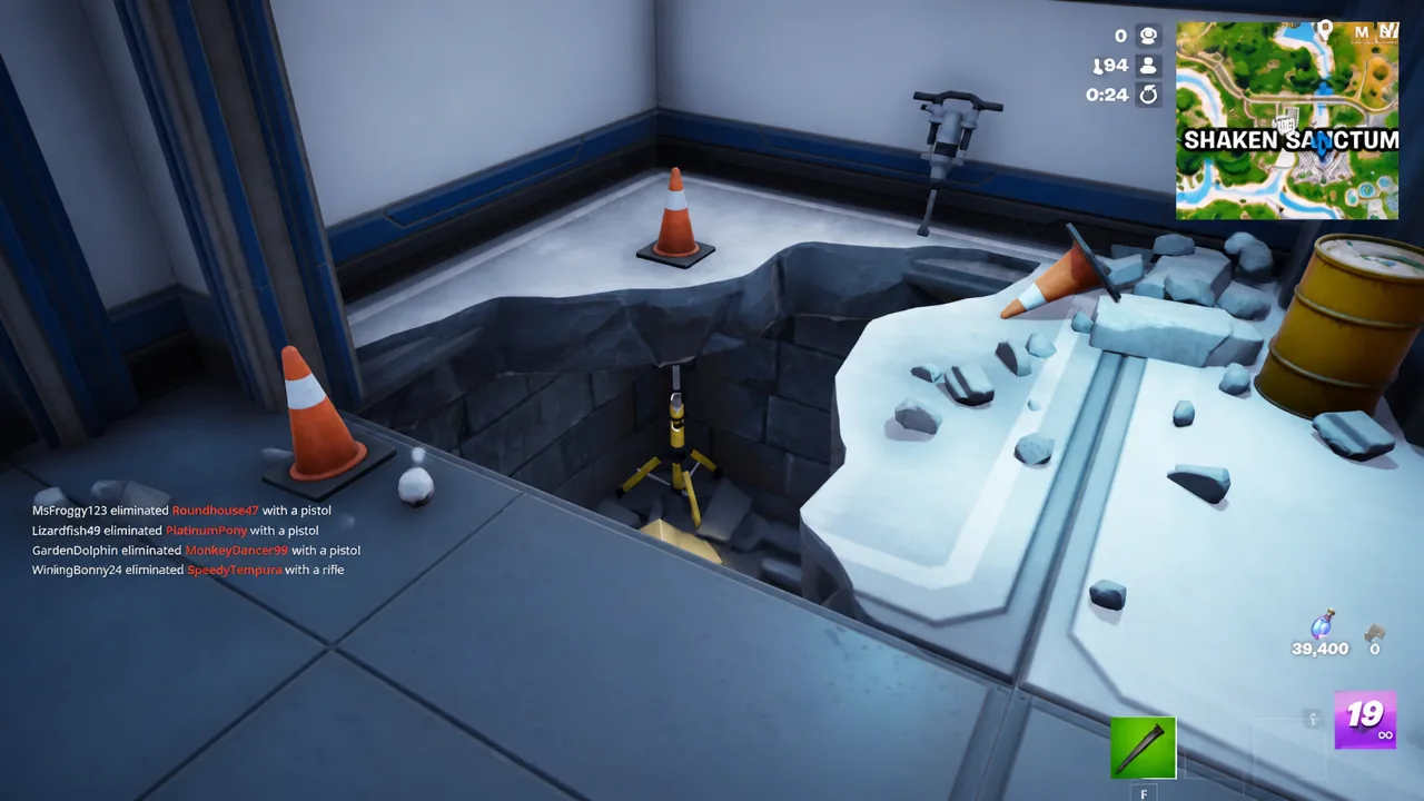 Geno's hidden lair in Shaken Sanctuary entrance in fortnite