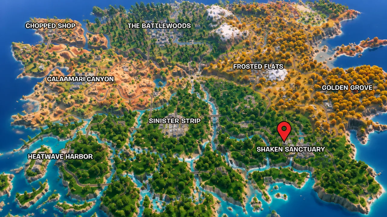 Geno's hidden lair in Shaken Sanctuary location in Fortnite