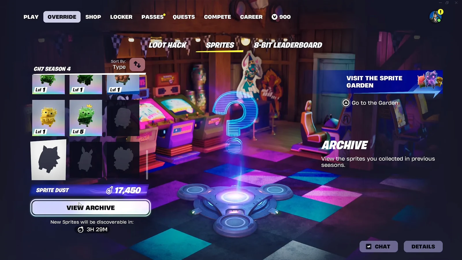 Override Sprites screen with the View Archive button highlighted