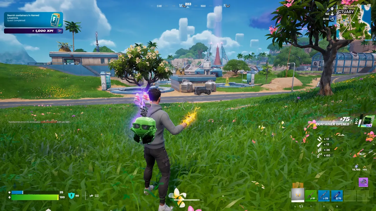 Player searching a container mid-match as the Search containers in Named Locations quest completes