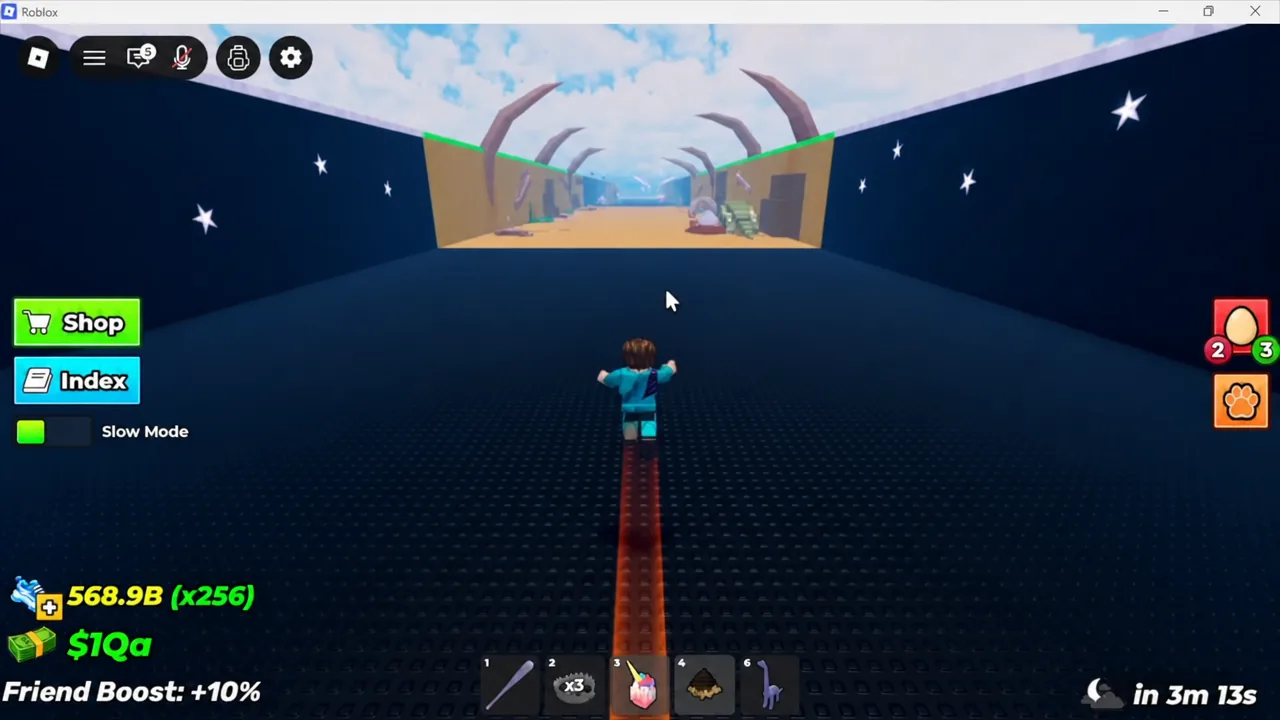 Carrying an egg in hotbar slot 3 while running forward through a tunnel section