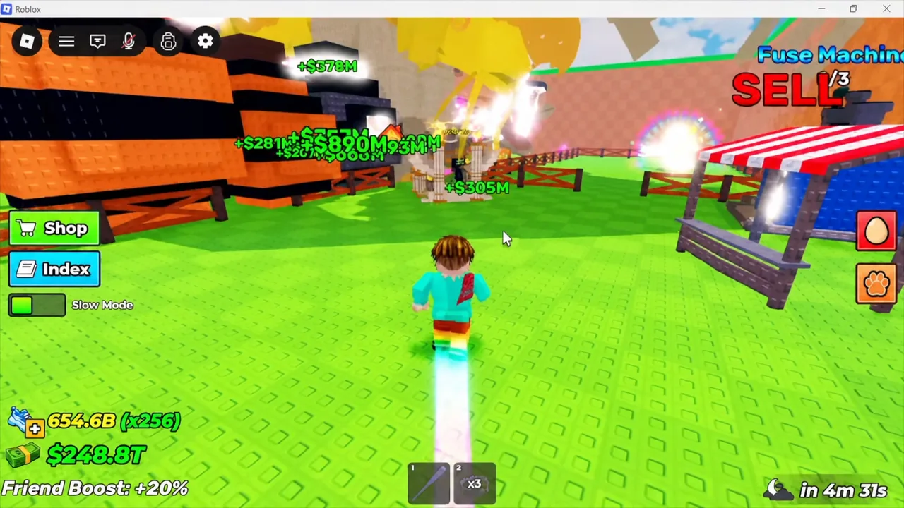 The Fuse Machine SELL area inside the player base as the avatar walks toward it