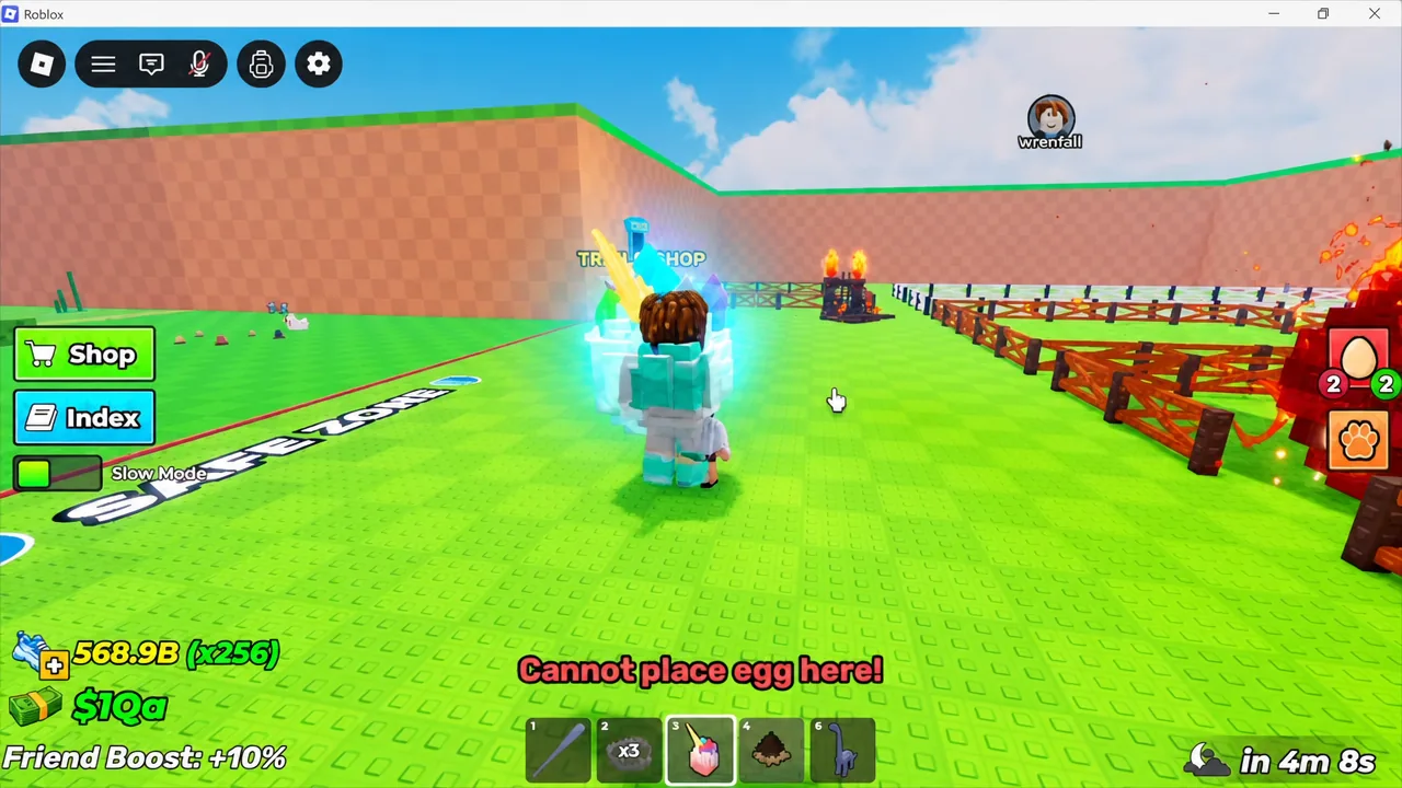 Cannot place egg here! warning on screen while an egg is selected in inventory slot 3