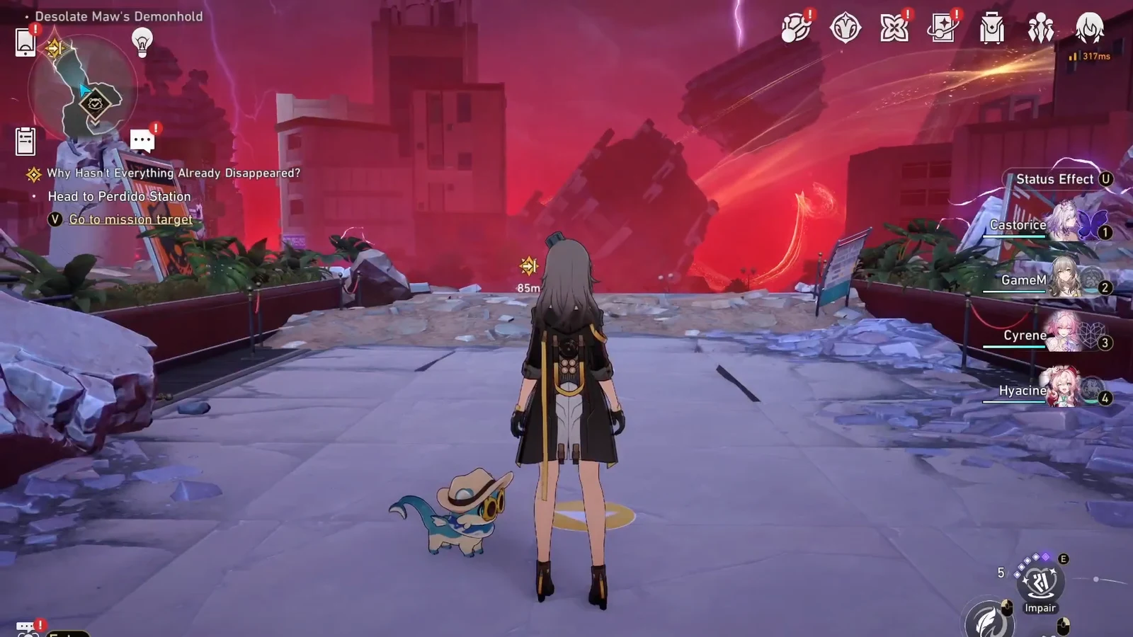 Quest tracker pointing to Perdido Station during the Planarcadia escape