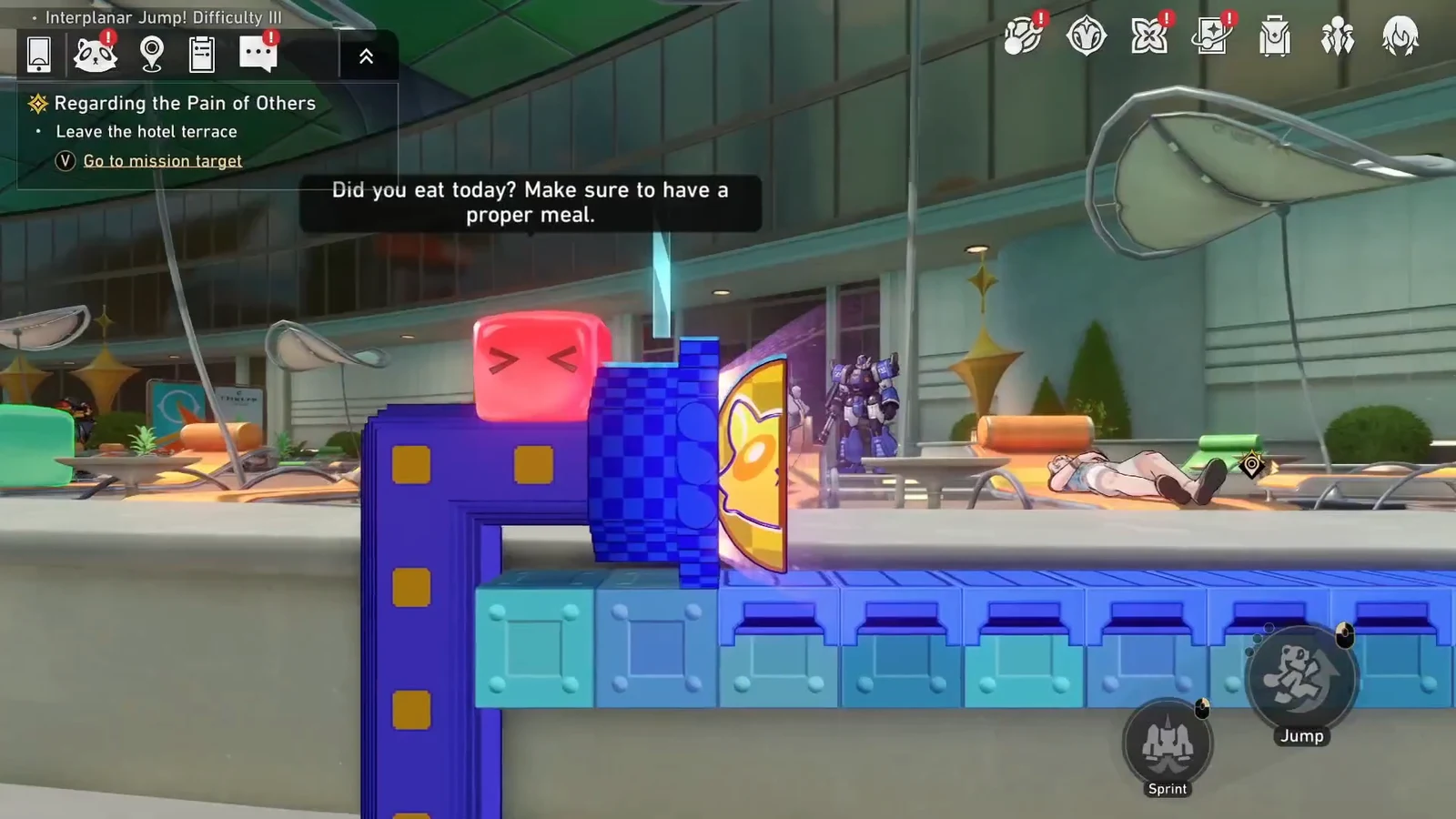 Regarding the Pain of Others tracker directing the player off the terrace to the mission target
