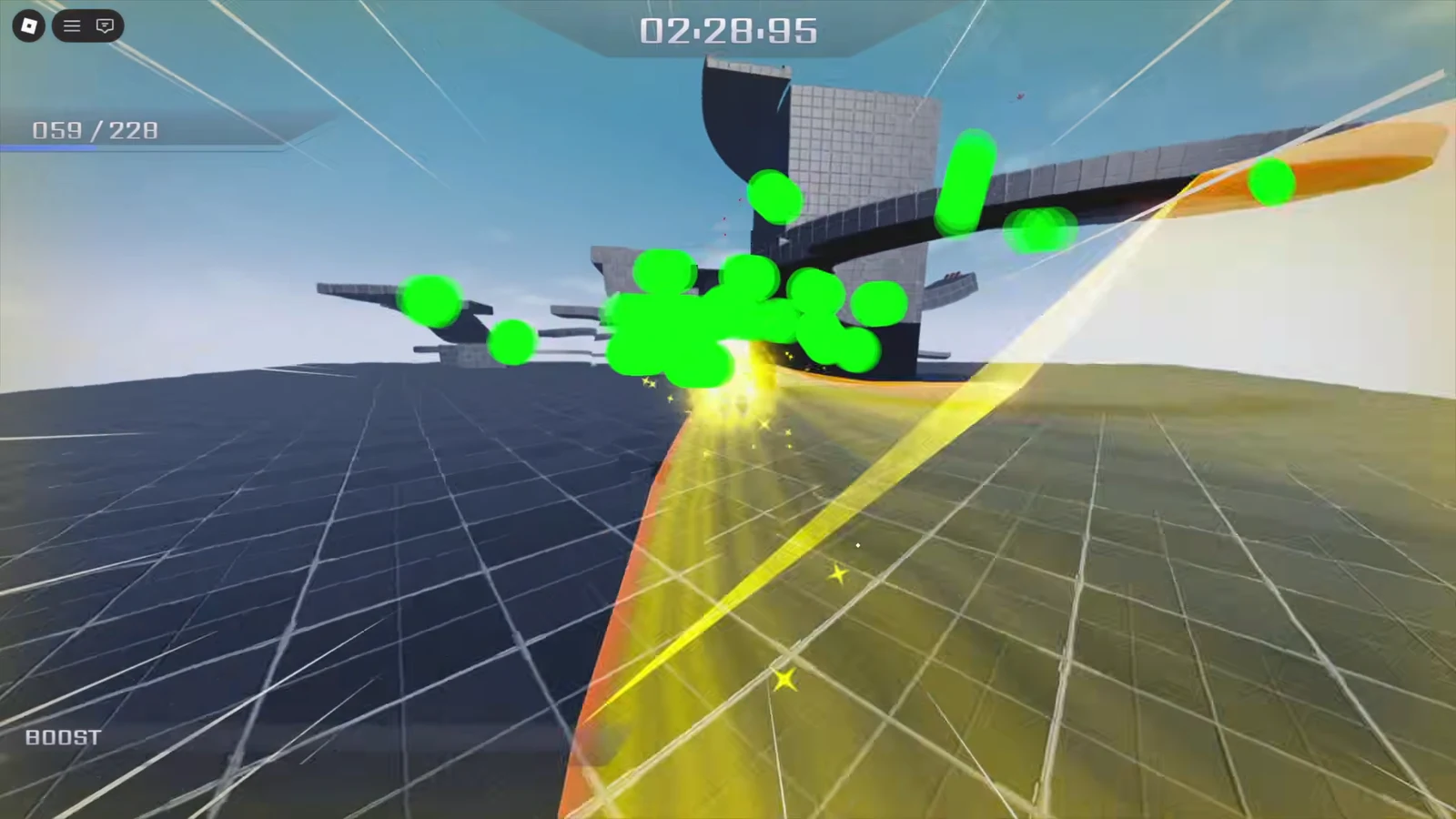 Race timer at 02:28.95 and progress 059/228 while the player speeds along the track