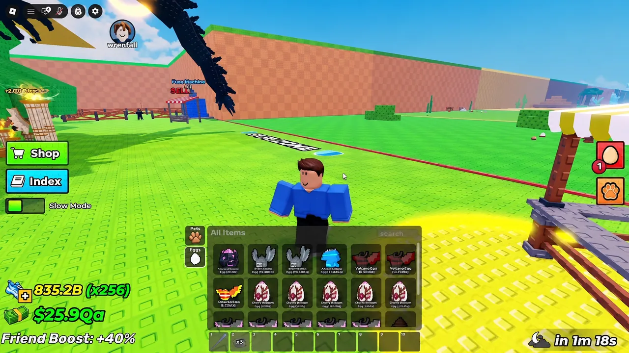 All Items inventory open on the Eggs tab showing stored eggs.