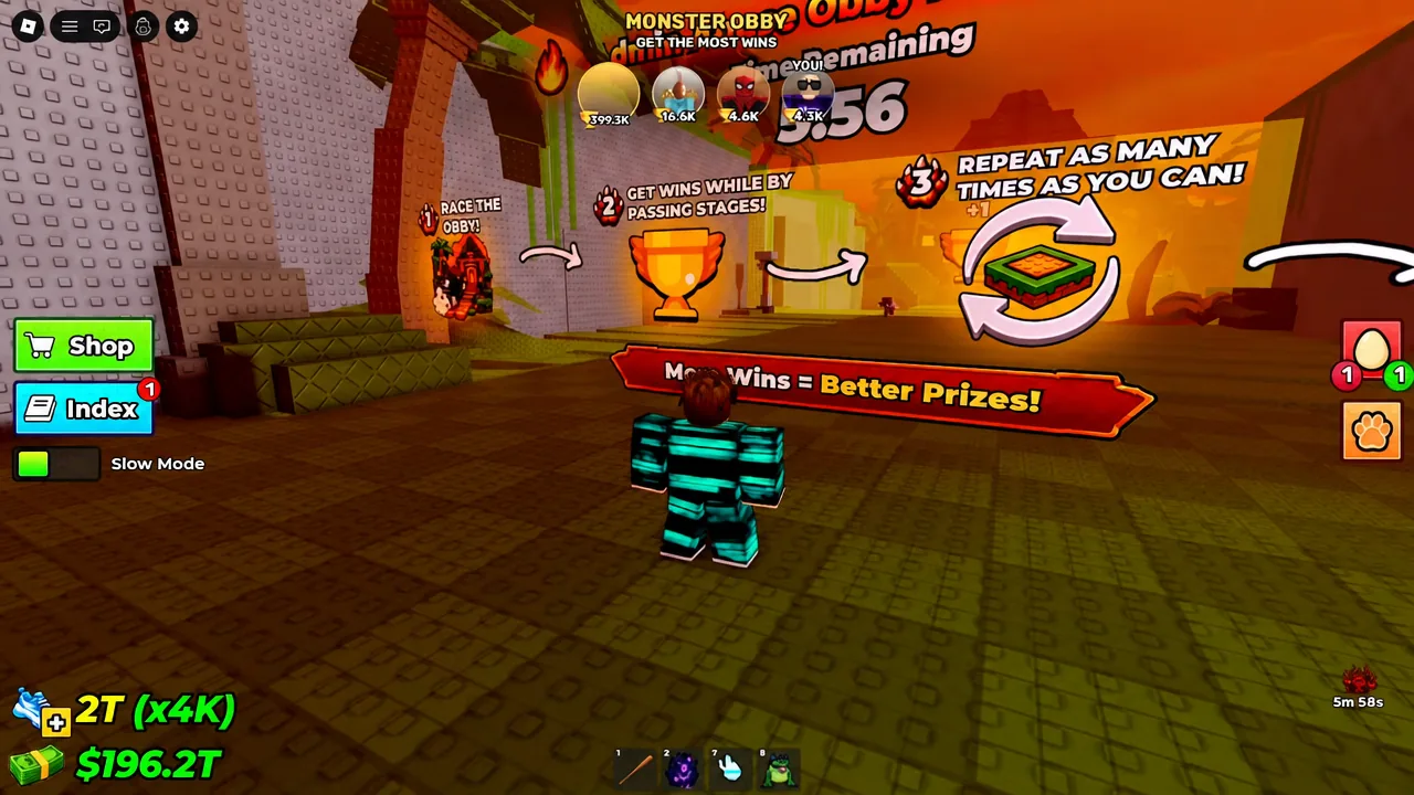 Player past the lava platforms and rolling boulder, holding position at the blue fire barrier
