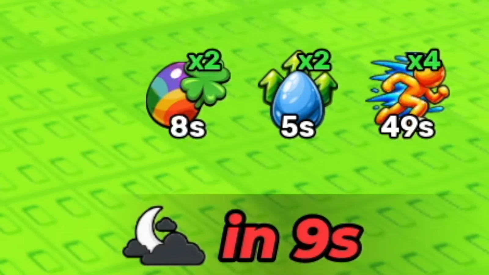 Three stacked event boosts with x2, x2 and x4 multipliers running above a nine-second countdown