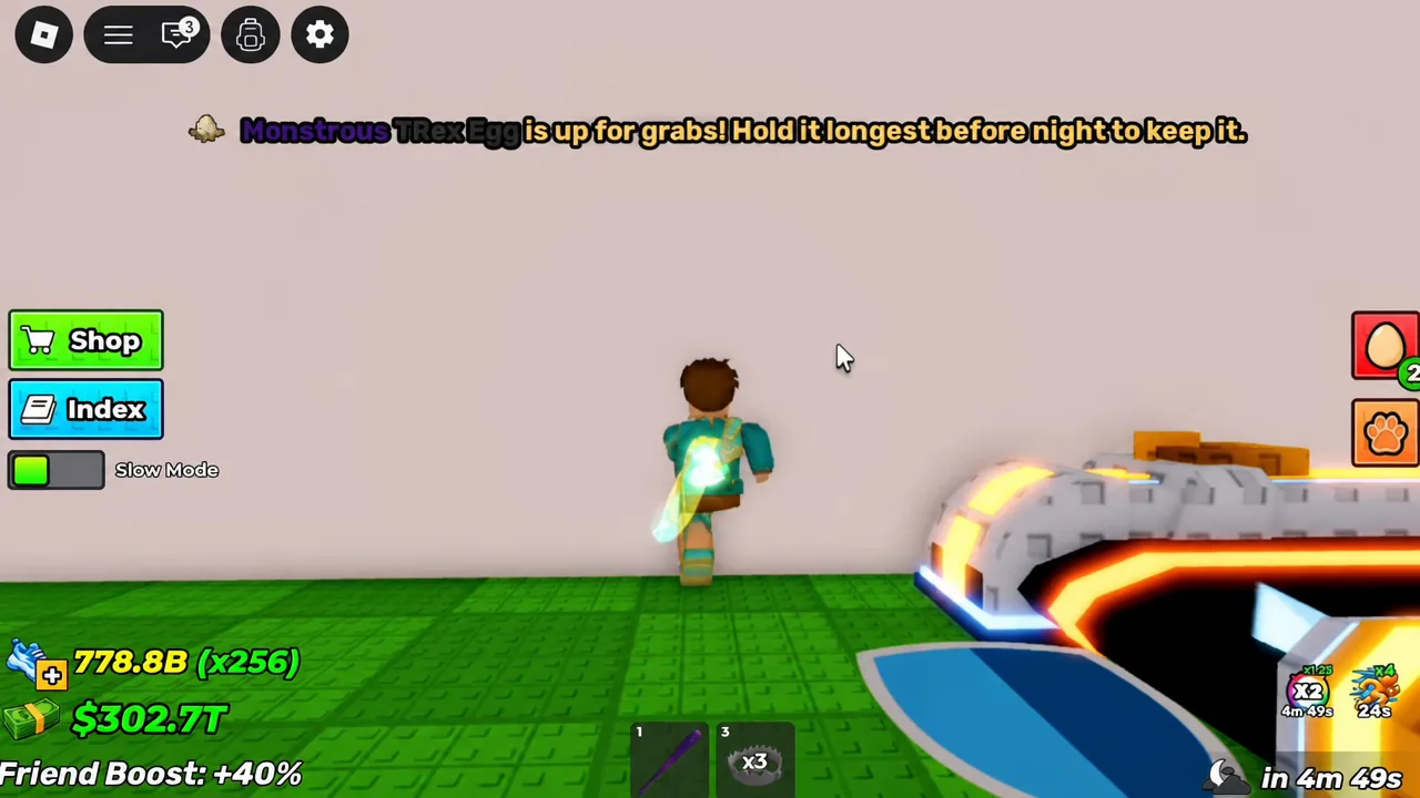 The Monstrous TRex Egg event banner announcing the hold-the-longest challenge at the start of the round