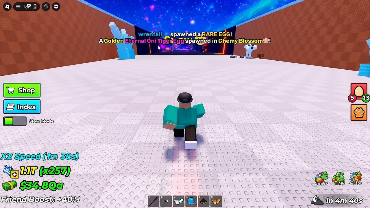 Avatar running toward an egg nest as a rare egg spawn notification appears on screen